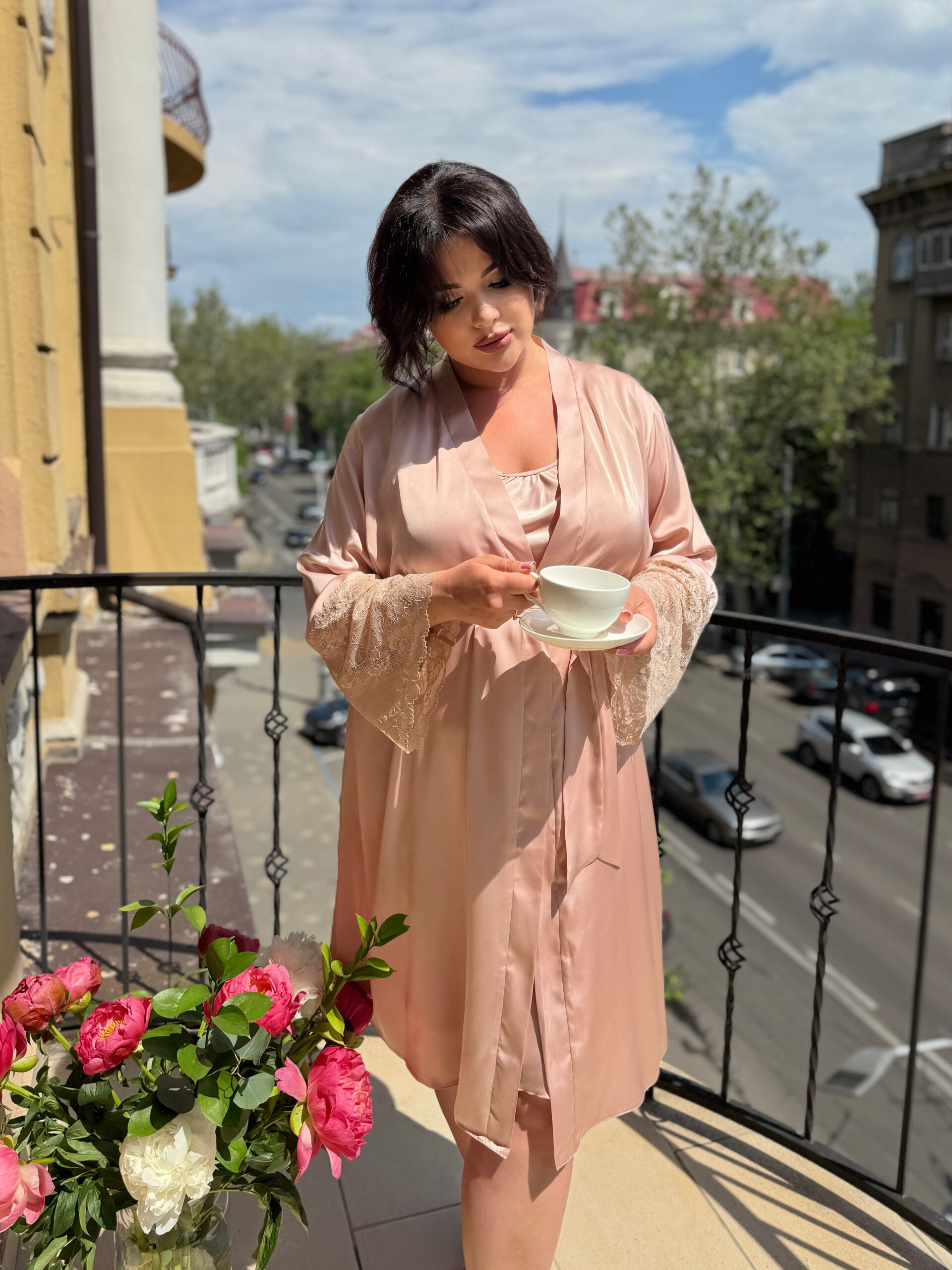 Халат Бежевий Шовк Довгий